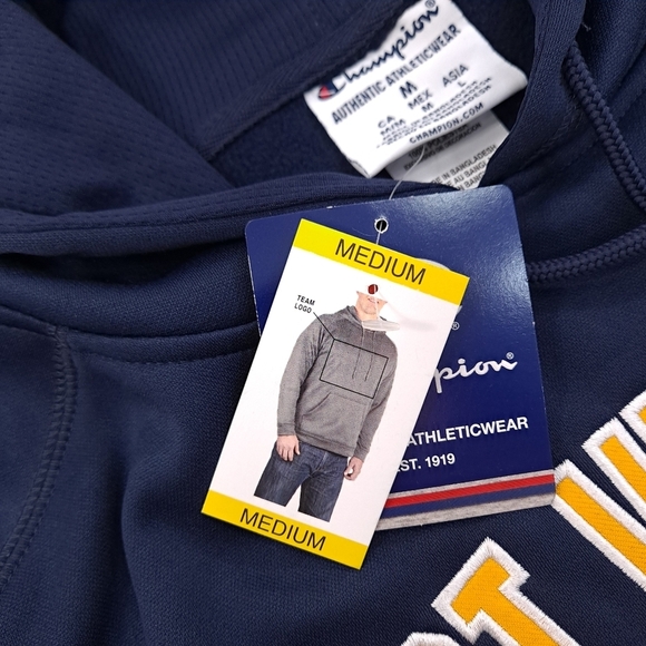 Champion Men's West Virginia University Hoodie Navy Blue Long Sleeve - Sz Medium - Picture 5 of 7